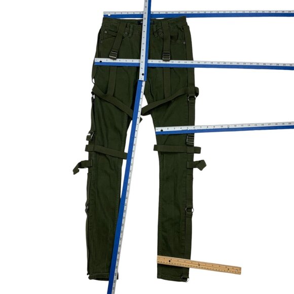 Serenede Holy Pothos Jeans 28 Green Olive Green Skinny Straps Mid Rise Punk - Picture 4 of 12